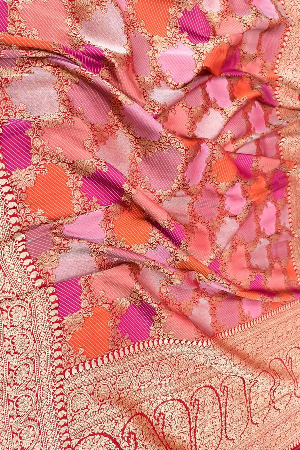 Multicolor Handloom Banarasi Pure Katan Silk Rangkat Saree - Luxurion World