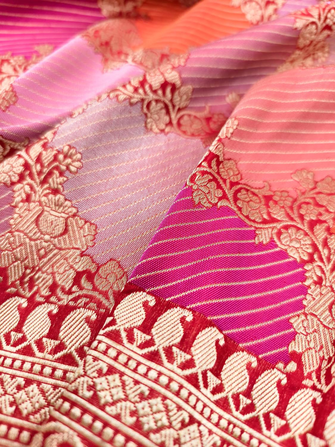 Multicolor Handloom Banarasi Pure Katan Silk Rangkat Saree - Luxurion World