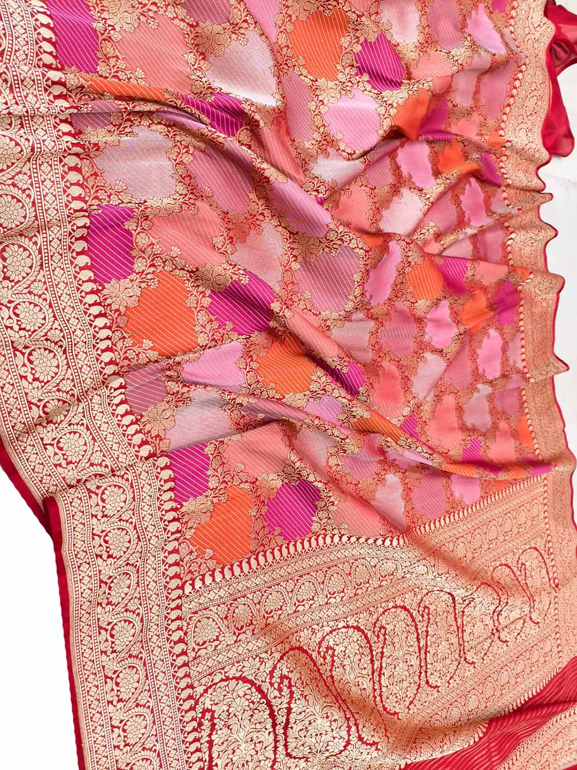 Multicolor Handloom Banarasi Pure Katan Silk Rangkat Saree - Luxurion World
