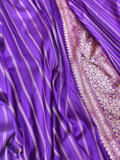 Exquisite Purple Handloom Banarasi Pure Katan Silk Flower Design jaal Work Saree - Luxurion World