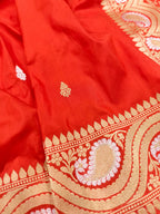 Exquisite Orange Handloom Banarasi Pure Katan Silk Sona Roopa Saree - Luxurion World