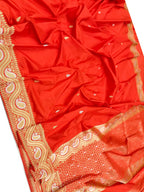 Exquisite Orange Handloom Banarasi Pure Katan Silk Sona Roopa Saree - Luxurion World