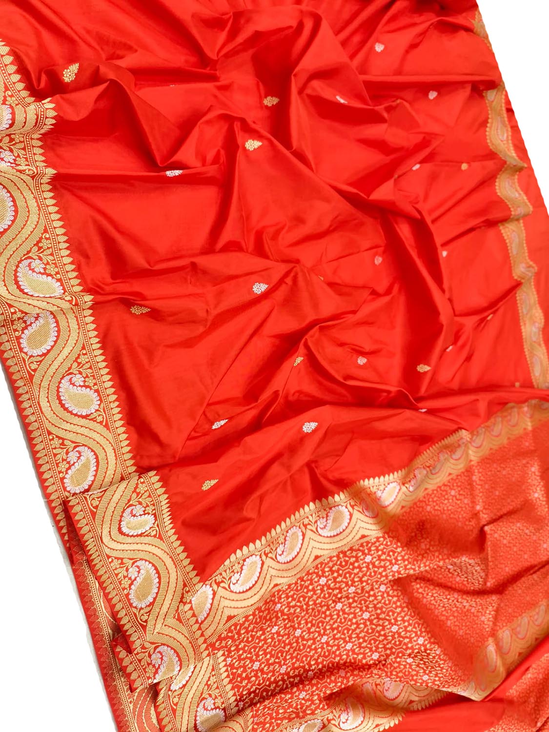 Exquisite Orange Handloom Banarasi Pure Katan Silk Sona Roopa Saree - Luxurion World