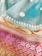 Exquisite Blue Handloom Banarasi Pure Tissue Silk Booti Design Saree - Luxurion World