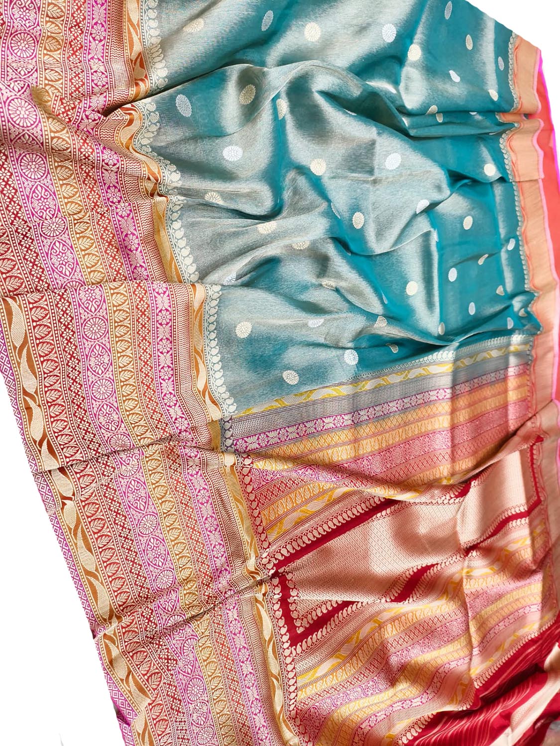 Exquisite Blue Handloom Banarasi Pure Tissue Silk Booti Design Saree - Luxurion World