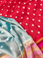 Exquisite Blue Handloom Banarasi Pure Tissue Silk Booti Design Saree - Luxurion World