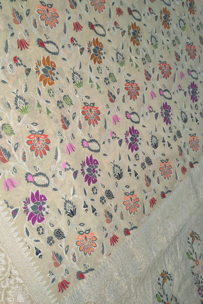 Exquisite Dyeable Banarasi Handloom Pure Moonga Silk Meenakari Saree - Luxurion World