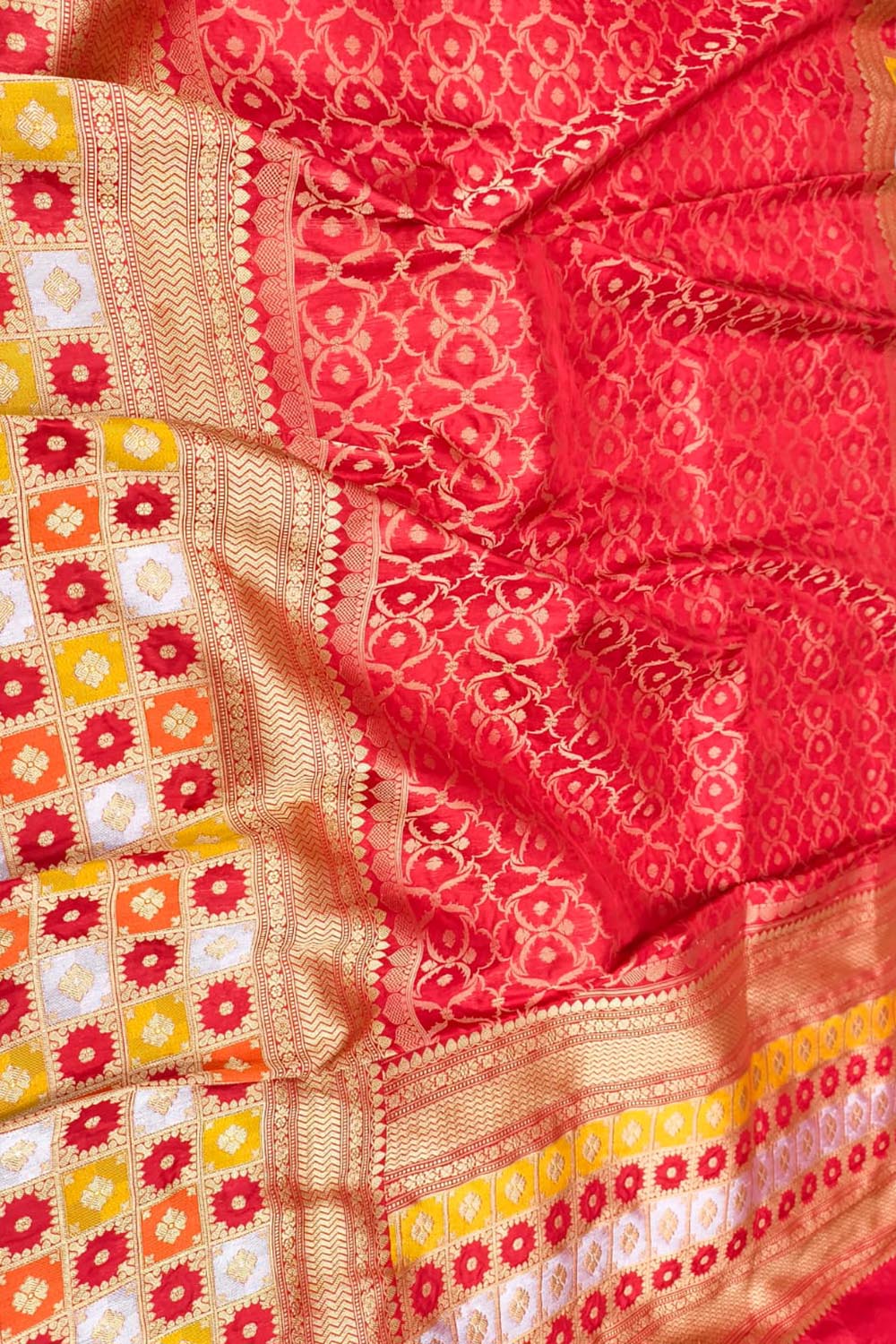 Red Handloom Banarasi Pure Katan Silk Saree - Luxurion World