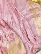 Exquisite Pink Handloom Banarasi Silk Sona Roopa Flower Design Saree - Luxurion World