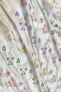 Off White Handloom Banarasi Pure Katan Silk Multicolor Meena Flower Design Saree - Luxurion World