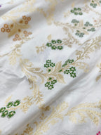 Off White Handloom Banarasi Pure Katan Silk Multicolor Meena Flower Design Saree - Luxurion World