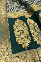 Green Pure Georgette Sona Roopa Banarasi Handloom Saree - Luxurion World