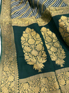 Green Pure Georgette Sona Roopa Banarasi Handloom Saree - Luxurion World