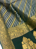 Green Pure Georgette Sona Roopa Banarasi Handloom Saree - Luxurion World