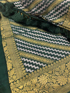 Green Pure Georgette Sona Roopa Banarasi Handloom Saree - Luxurion World
