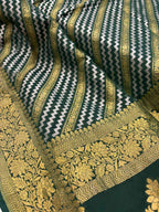 Green Pure Georgette Sona Roopa Banarasi Handloom Saree - Luxurion World