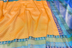 Yellow And Blue Handloom Banarasi Katan Silk Booti Design Saree - Luxurion World
