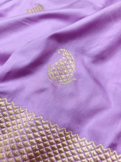 Purple Handloom Banarasi Katan Silk Paisley Design Saree - Luxurion World