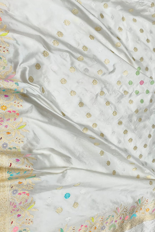 Dyeable Handloom Banarasi Katan Silk Meenakari Flower Design Saree - Luxurion World