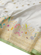 Dyeable Handloom Banarasi Katan Silk Meenakari Flower Design Saree - Luxurion World