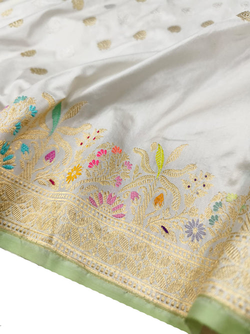 Dyeable Handloom Banarasi Katan Silk Meenakari Flower Design Saree - Luxurion World