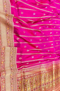 Beautiful Pink Handloom Banarasi Katan Silk Meenakari Flower Design Saree - Luxurion World