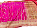 Beautiful Pink Handloom Banarasi Katan Silk Meenakari Flower Design Saree - Luxurion World