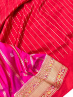 Beautiful Pink Handloom Banarasi Katan Silk Meenakari Flower Design Saree - Luxurion World