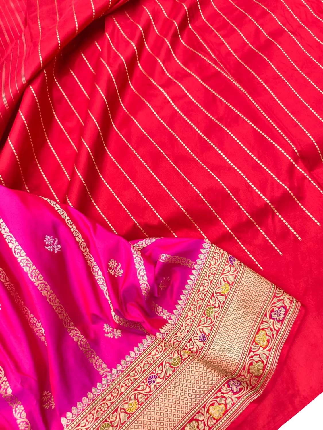Beautiful Pink Handloom Banarasi Katan Silk Meenakari Flower Design Saree - Luxurion World