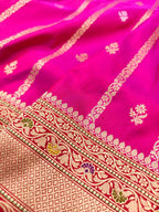 Beautiful Pink Handloom Banarasi Katan Silk Meenakari Flower Design Saree - Luxurion World