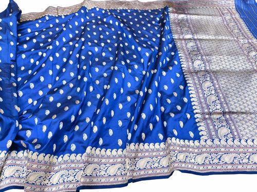 Blue Handloom Banarasi Katan Silk Saree - Elegant and Timeless - Luxurion World