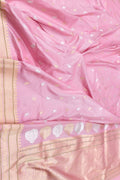 Beautiful Pink Handloom Banarasi Katan Silk Sona Roopa Flower Design Saree - Luxurion World