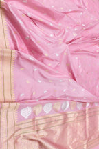 Beautiful Pink Handloom Banarasi Katan Silk Sona Roopa Flower Design Saree - Luxurion World