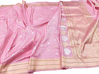 Beautiful Pink Handloom Banarasi Katan Silk Sona Roopa Flower Design Saree - Luxurion World