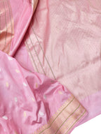 Beautiful Pink Handloom Banarasi Katan Silk Sona Roopa Flower Design Saree - Luxurion World
