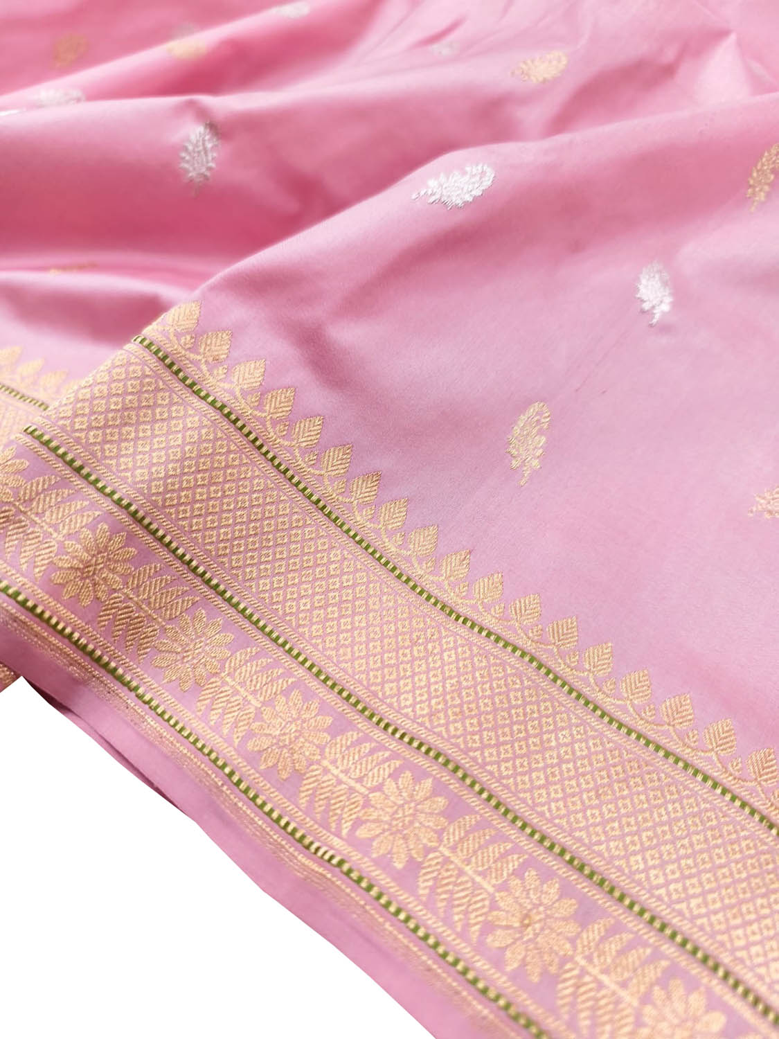 Beautiful Pink Handloom Banarasi Katan Silk Sona Roopa Flower Design Saree - Luxurion World