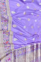 Elegant Purple Handloom Banarasi Katan Silk Meenakari Flower Design Saree - Luxurion World