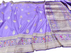 Elegant Purple Handloom Banarasi Katan Silk Meenakari Flower Design Saree - Luxurion World