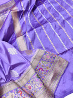 Elegant Purple Handloom Banarasi Katan Silk Meenakari Flower Design Saree - Luxurion World