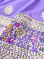 Elegant Purple Handloom Banarasi Katan Silk Meenakari Flower Design Saree - Luxurion World