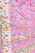 Pink Handloom Banarasi Pure Katan Silk Flower And Bird Design Meenakari Saree - Luxurion World