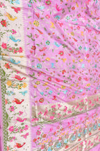 Pink Handloom Banarasi Pure Katan Silk Flower And Bird Design Meenakari Saree - Luxurion World