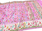 Pink Handloom Banarasi Pure Katan Silk Flower And Bird Design Meenakari Saree - Luxurion World
