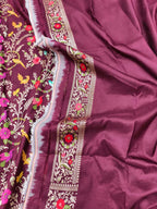 Maroon Handloom Banarasi Pure Katan Silk Flower And Bird Design Meenakari Saree - Luxurion World