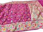 Pink Handloom Banarasi Pure Katan Silk Flower And Bird Design Meenakari Saree - Luxurion World
