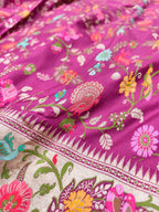 Pink Handloom Banarasi Pure Katan Silk Flower And Bird Design Meenakari Saree - Luxurion World