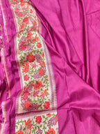 Pink Handloom Banarasi Pure Katan Silk Flower And Bird Design Meenakari Saree - Luxurion World
