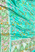 Blue Handloom Banarasi Pure Katan Silk Flower And Bird Design Meenakari Saree - Luxurion World
