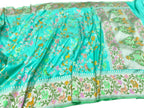Blue Handloom Banarasi Pure Katan Silk Flower And Bird Design Meenakari Saree - Luxurion World