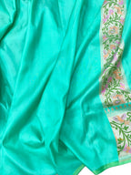 Blue Handloom Banarasi Pure Katan Silk Flower And Bird Design Meenakari Saree - Luxurion World